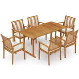 Costway 7-Piece Acacia Wood Patio Dining Set w/ Umbrella Hole 56942348 New