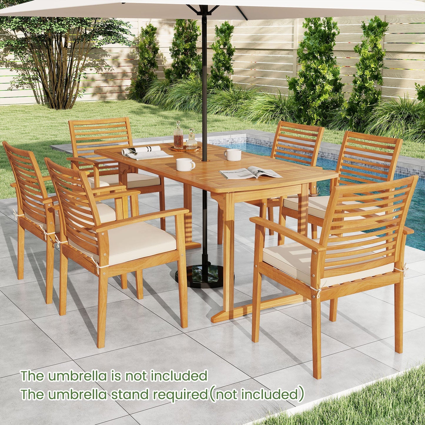Costway 7-Piece Acacia Wood Patio Dining Set w/ Umbrella Hole 56942348 New
