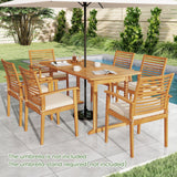 Costway 7-Piece Acacia Wood Patio Dining Set w/ Umbrella Hole 56942348 New
