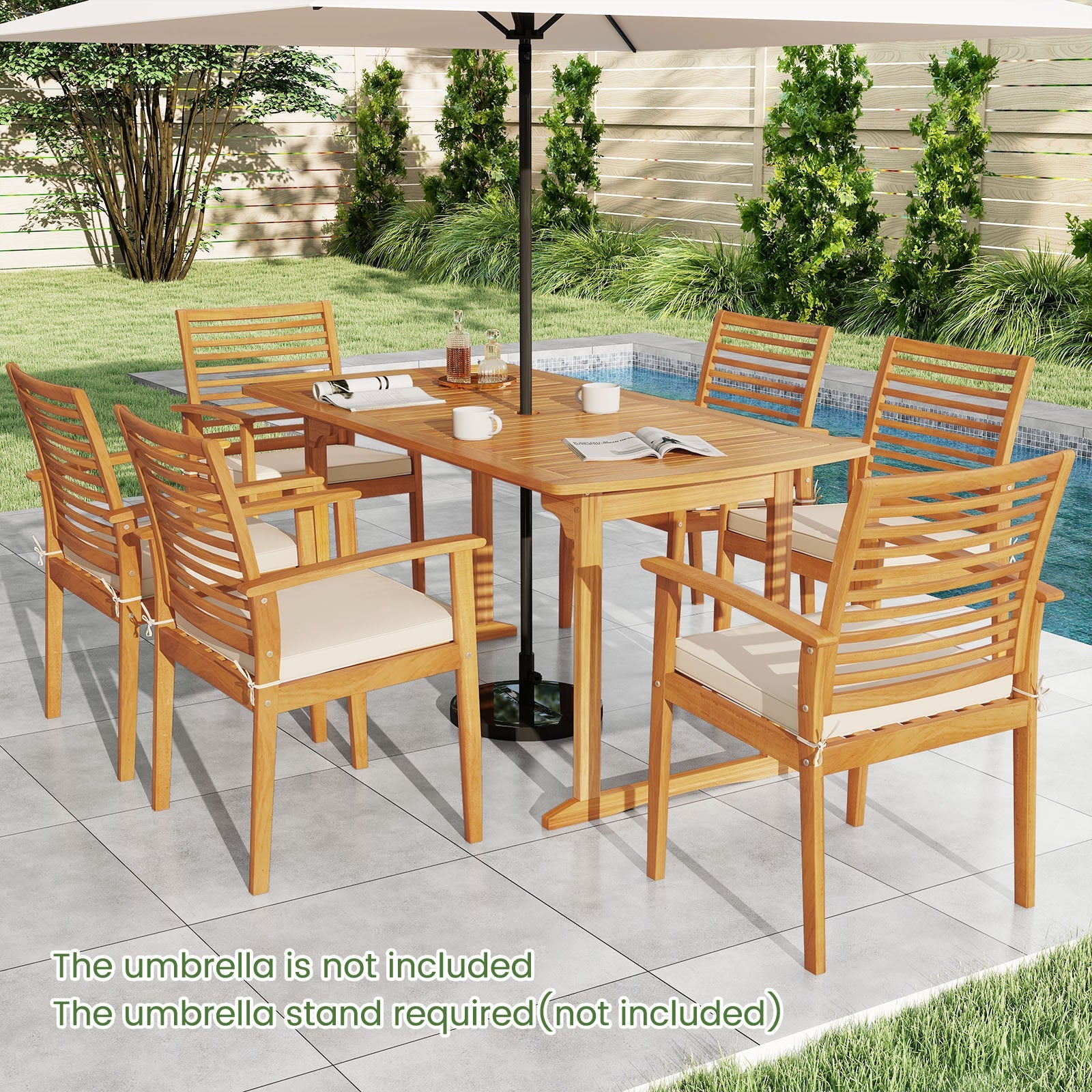 Costway 7-Piece Acacia Wood Patio Dining Set w/ Umbrella Hole 56942348 New