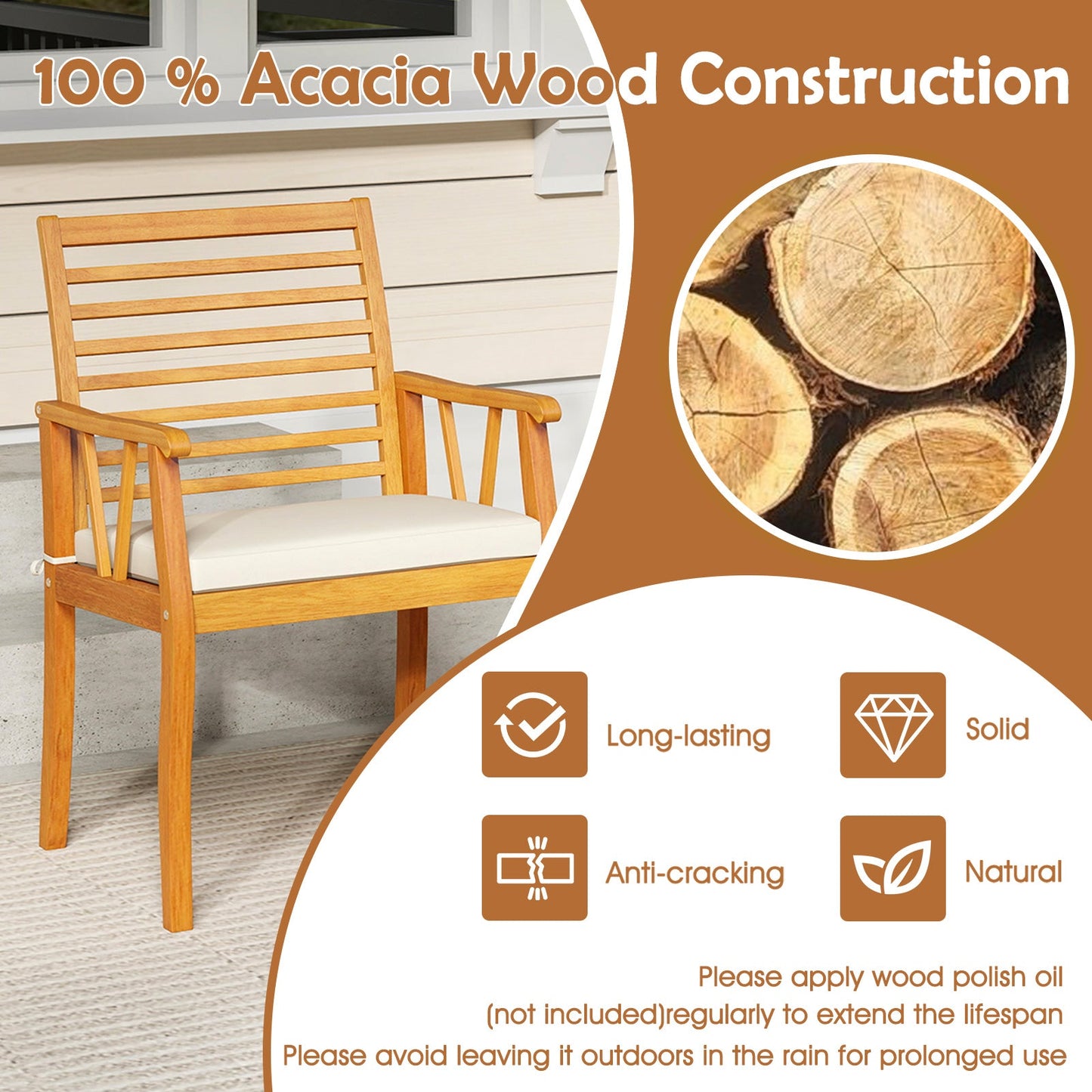 Costway 7-Piece Acacia Wood Patio Dining Set w/ 1.97" Umbrella Hole & Padded Cushions 19502425 New