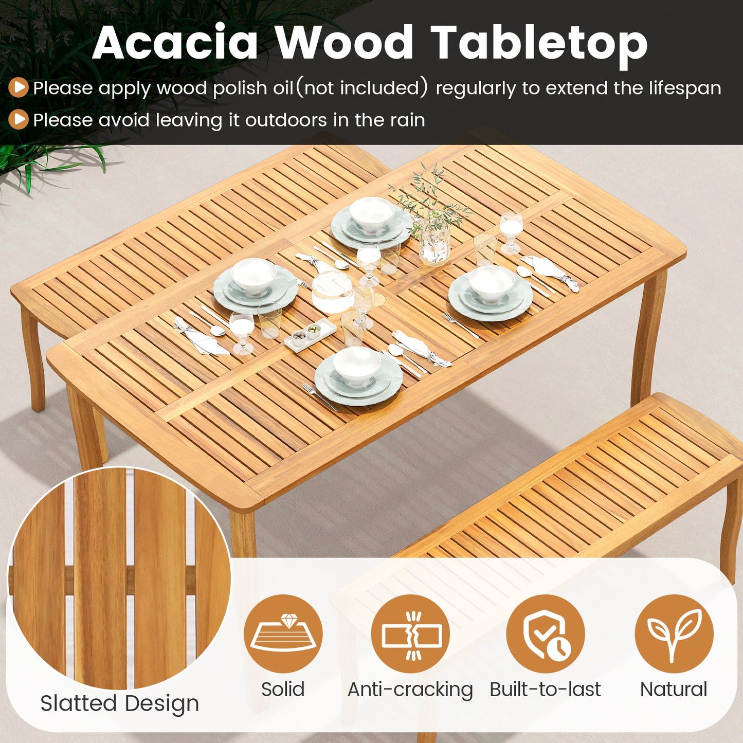 Costway 7-Piece Acacia Wood Patio Dining Set w/ 1.97" Umbrella Hole & Padded Cushions 19502425 New