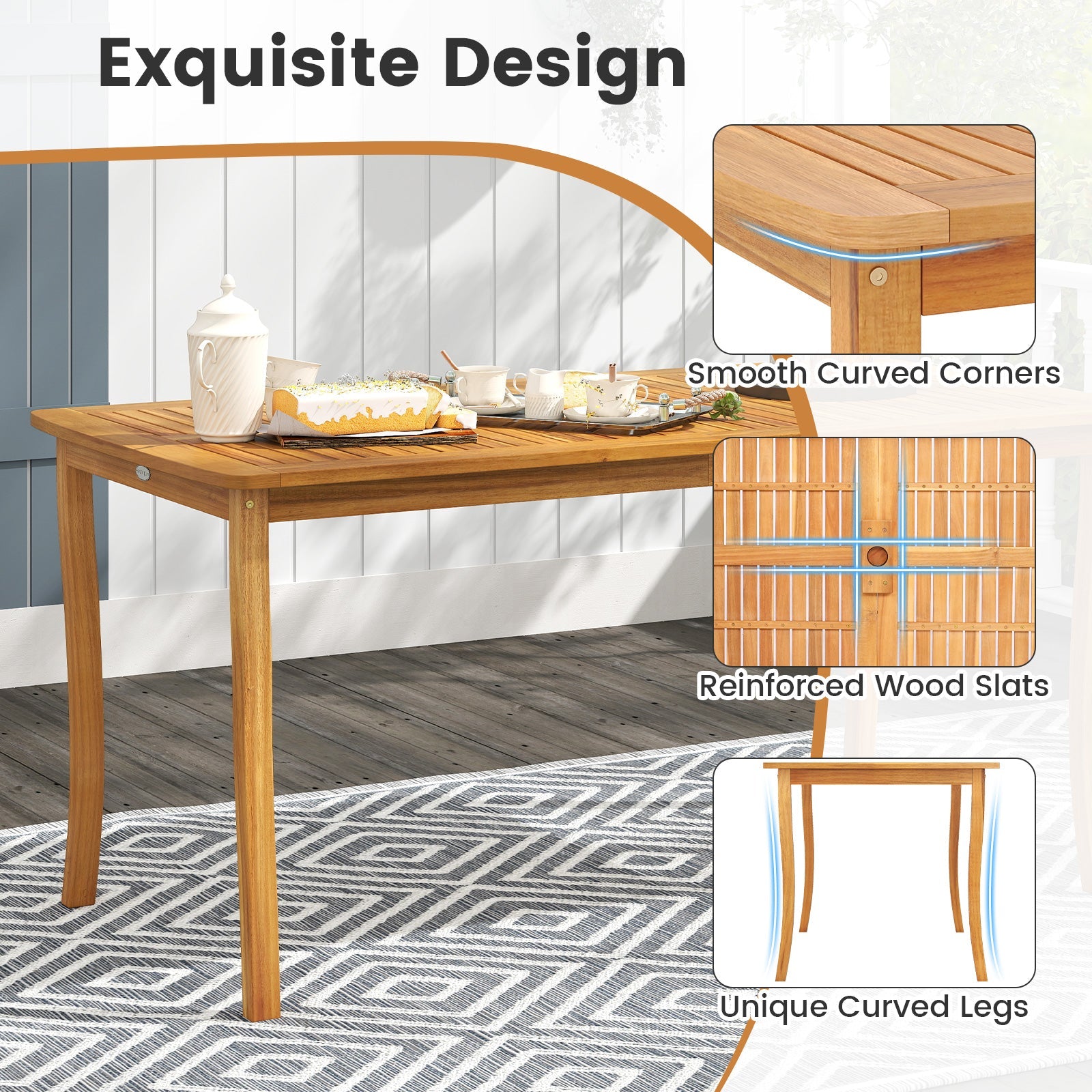 Costway 7-Piece Acacia Wood Patio Dining Set w/ 1.97" Umbrella Hole & Padded Cushions 19502425 New