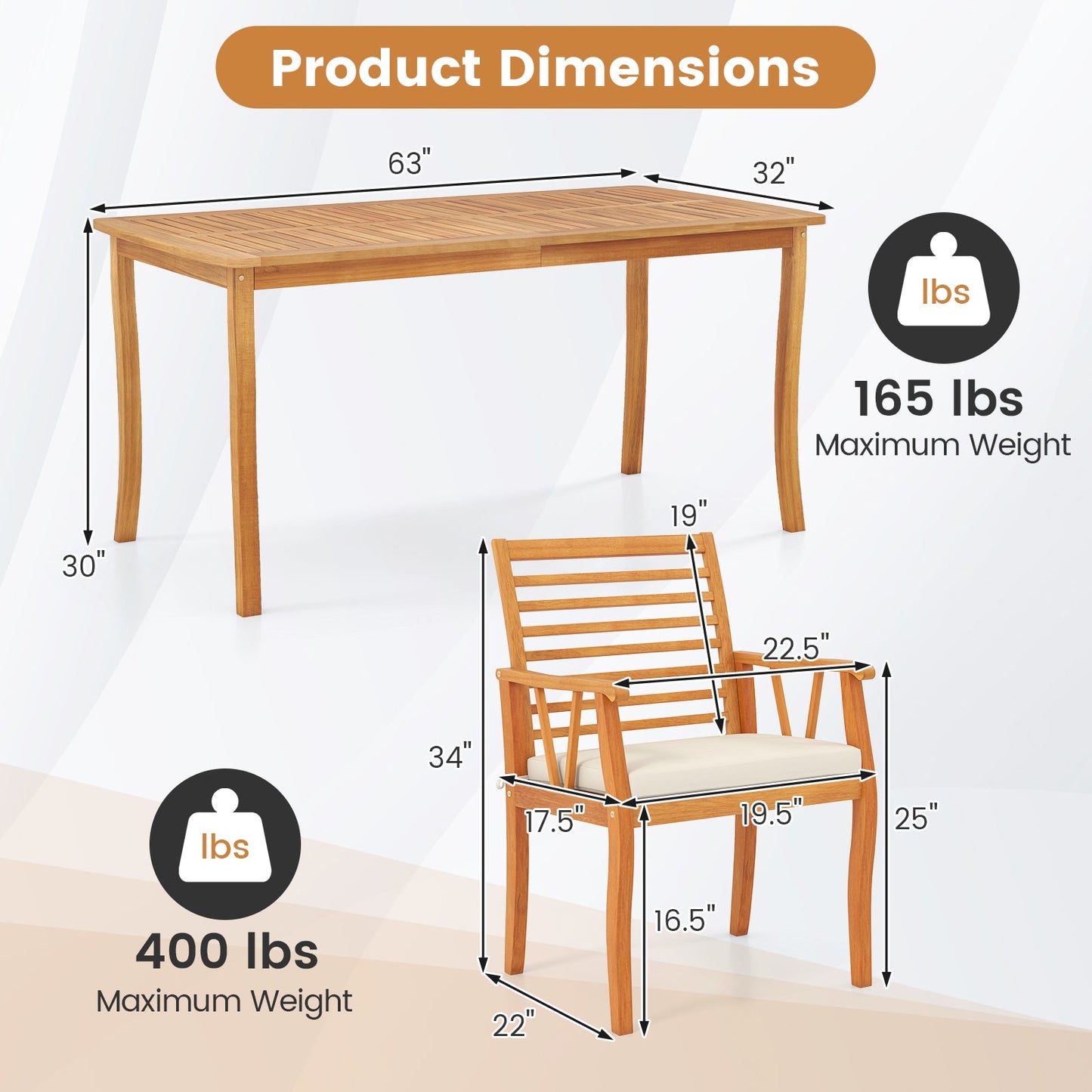 Costway 7-Piece Acacia Wood Patio Dining Set w/ 1.97" Umbrella Hole & Padded Cushions 19502425 New