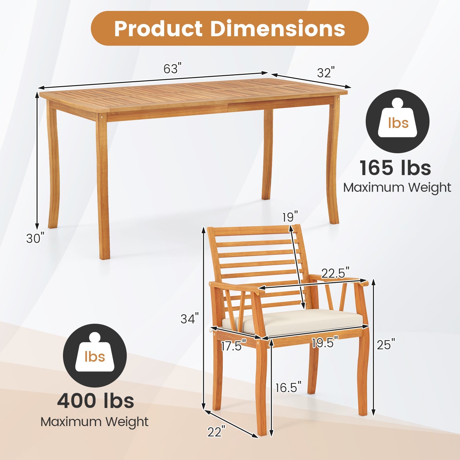 Costway 7-Piece Acacia Wood Patio Dining Set w/ 1.97" Umbrella Hole & Padded Cushions 19502425 New