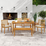 Costway Acacia Wood Outdoor Dining Table Bench Chairs Set 1.97" Umbrella Hole 80948333 New