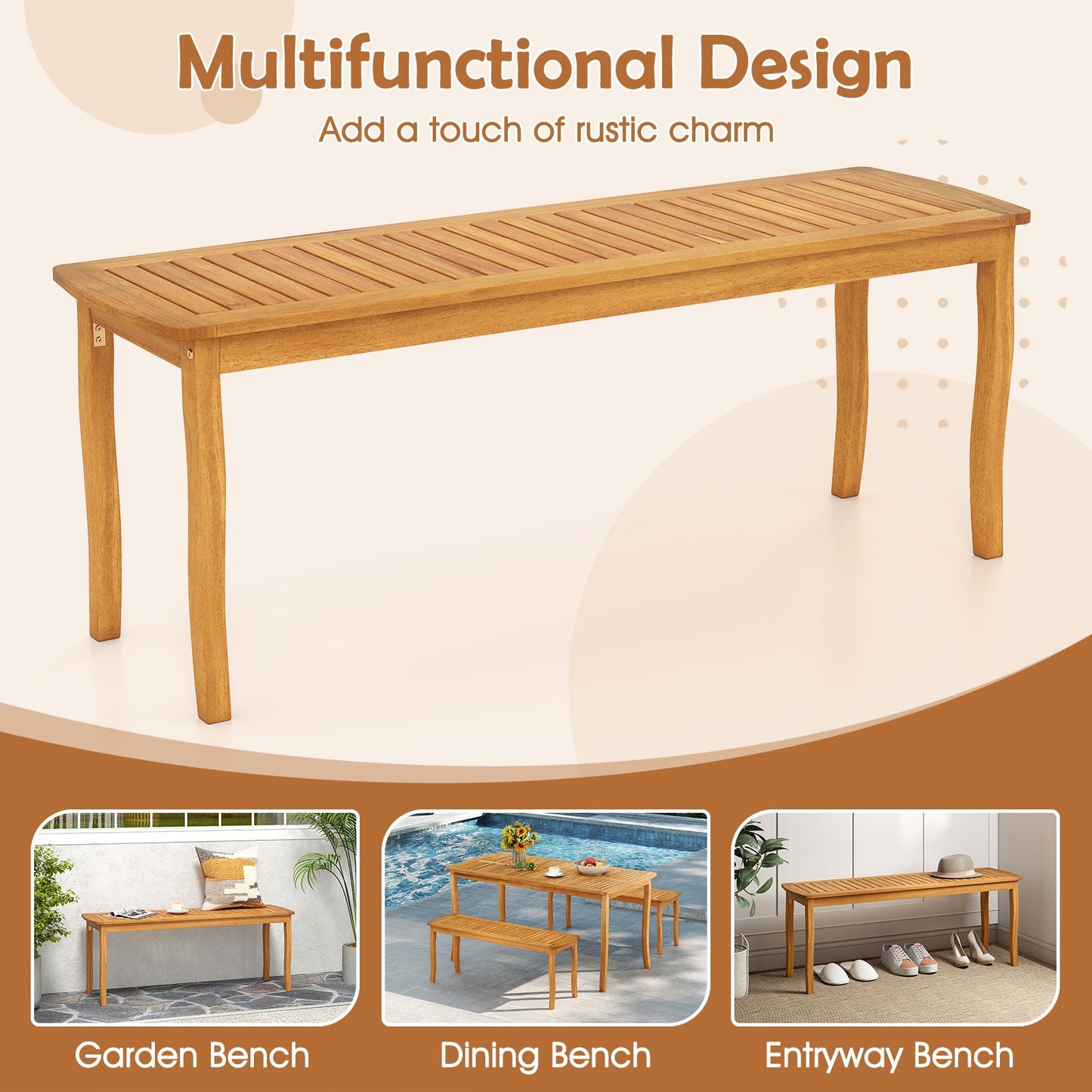 Costway Acacia Wood Outdoor Dining Table Bench Chairs Set 1.97" Umbrella Hole 80948333 New