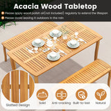 Costway Acacia Wood Outdoor Dining Table Bench Chairs Set 1.97" Umbrella Hole 80948333 New