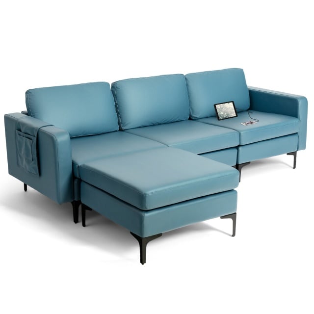 Costway Deluxe Living Room Furniture Set Accent Chair Modular L-Shaped Sectional Sofa LED Coffee Table 42294187 New