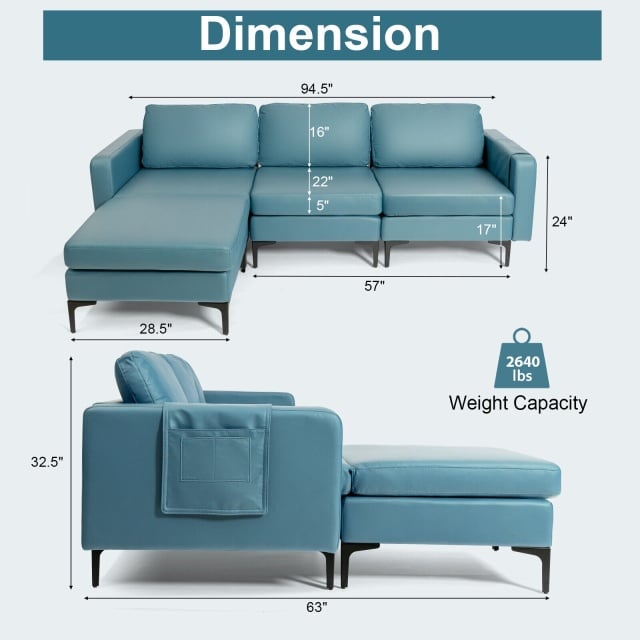 Costway Deluxe Living Room Furniture Set Accent Chair Modular L-Shaped Sectional Sofa LED Coffee Table 42294187 New