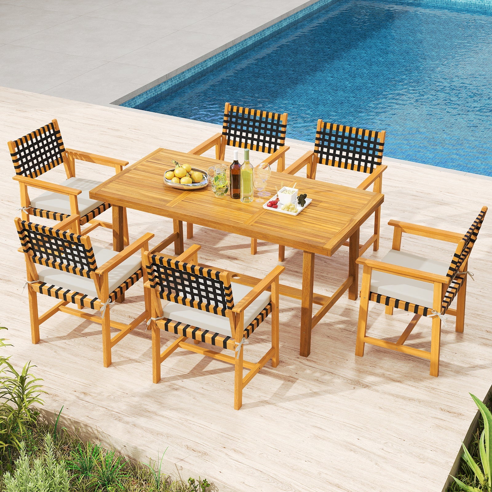 Costway 7-Piece Patio Dining Set for 6 Farmhouse 66209256 New