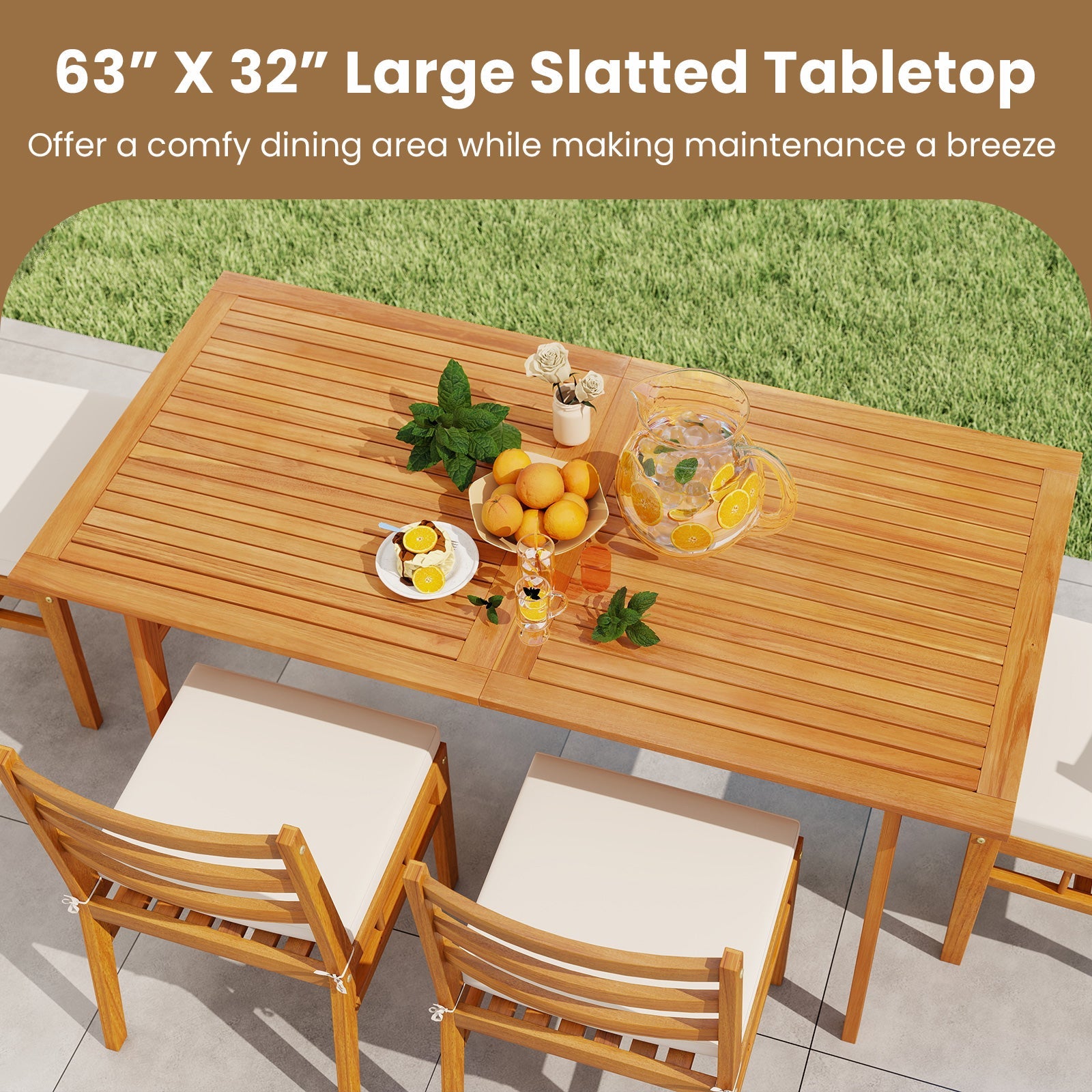 Costway 6-Piece Patio Acacia Wood Dining Set Bench Rectangular Table Chairs 10348287 New