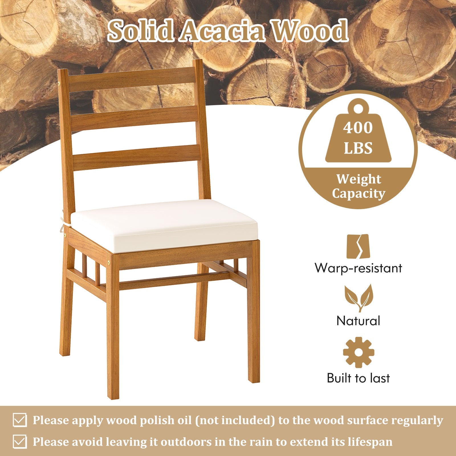 Costway 6-Piece Patio Acacia Wood Dining Set Bench Rectangular Table Chairs 10348287 New