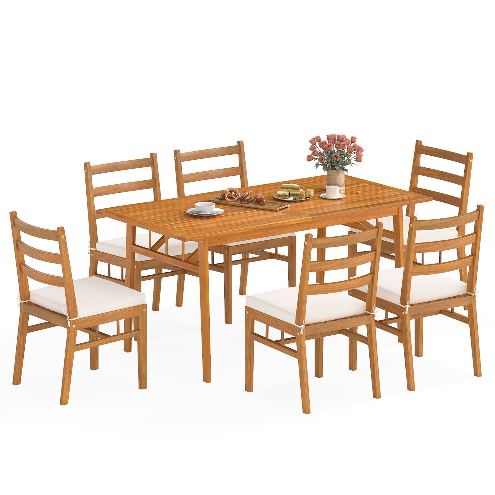 Costway 7-Pc Patio Acacia Wood Outdoor Dining Set Rectangular Table & Chairs 92227628 New