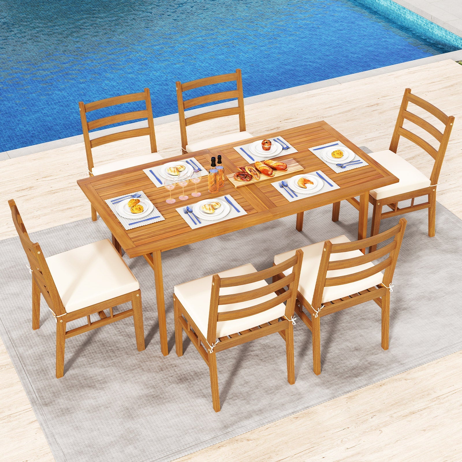 Costway 7-Pc Patio Acacia Wood Outdoor Dining Set Rectangular Table & Chairs 92227628 New