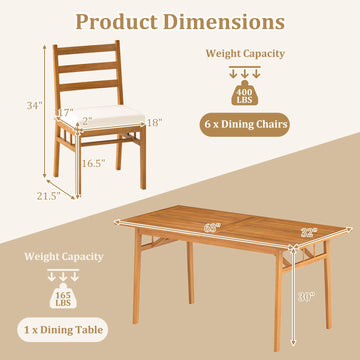 Costway 7-Pc Patio Acacia Wood Outdoor Dining Set Rectangular Table & Chairs 92227628 New
