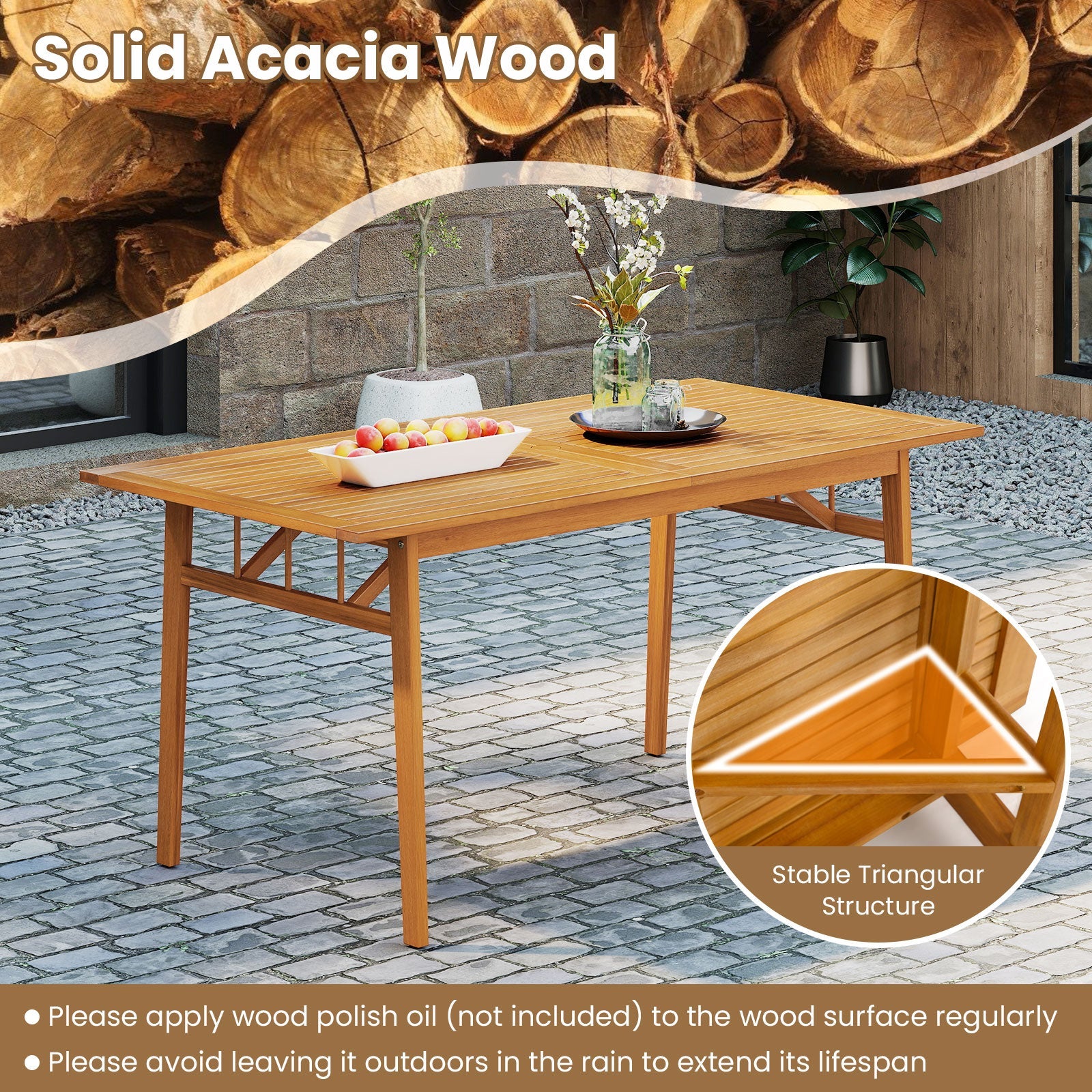 Costway 7-Pc Patio Acacia Wood Outdoor Dining Set Rectangular Table & Chairs 92227628 New