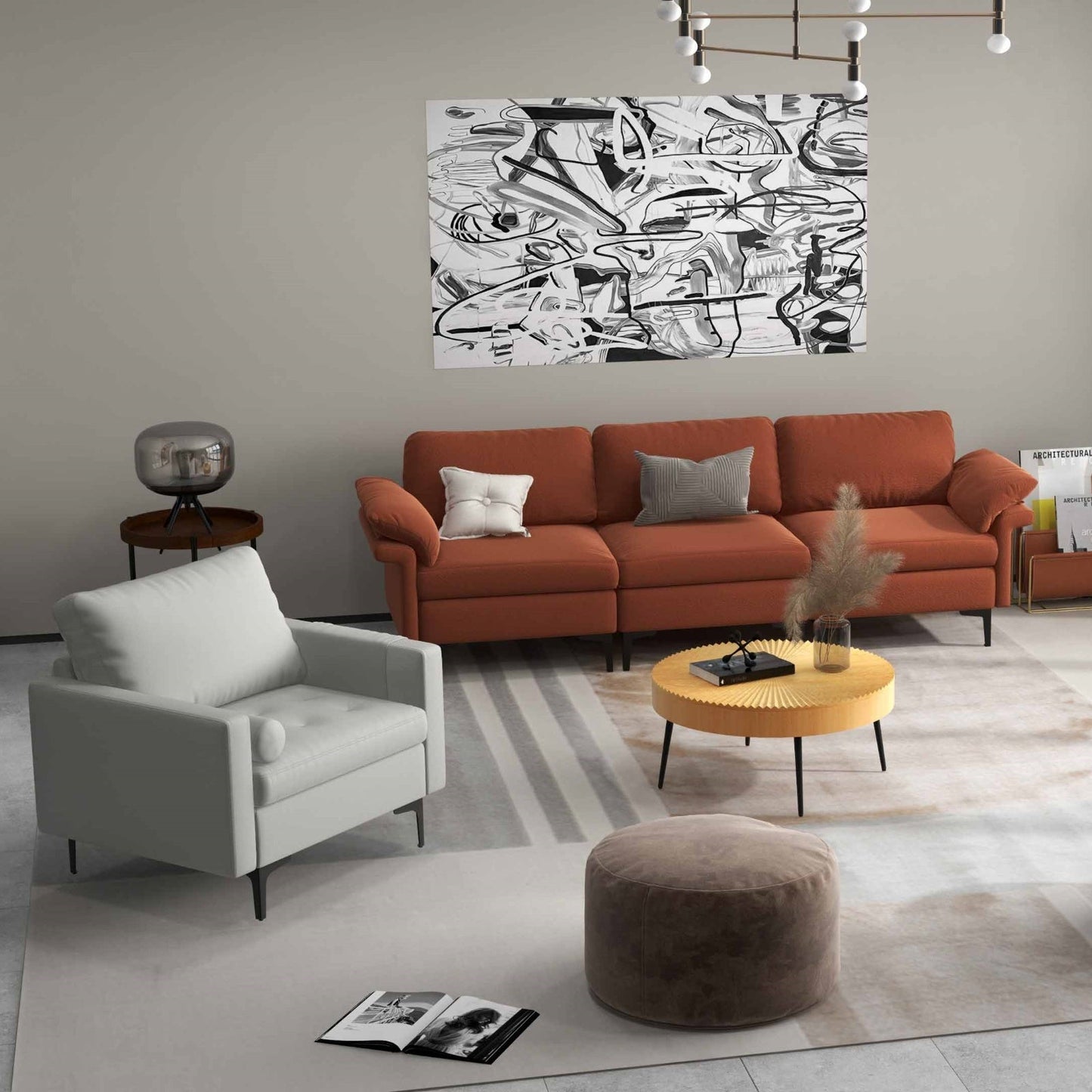 Costway Living Room Set Floor Lamp Accent Chair 3-Seat Sofa 77819698 New