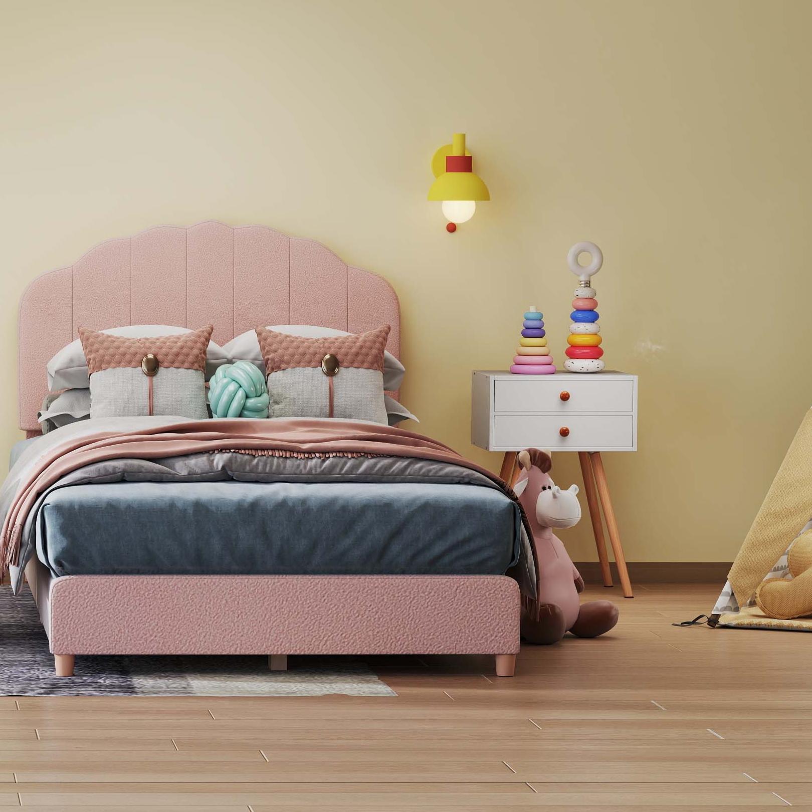 Costway Kids Room Furniture Bundle Twin Pink Bed Blue & Pink Rocking Chairs Storage End Table 78711821 New