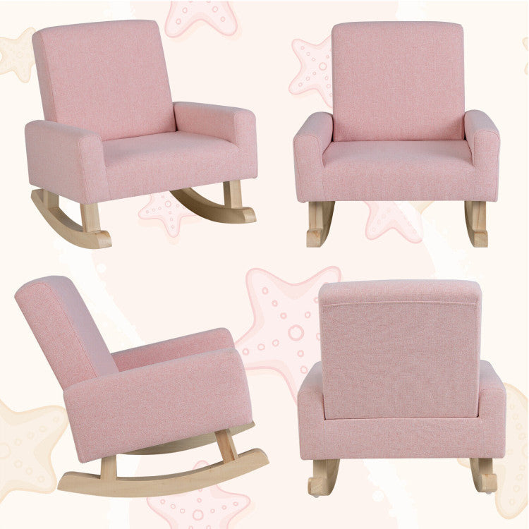 Costway Kids Room Furniture Bundle Twin Pink Bed Blue & Pink Rocking Chairs Storage End Table 78711821 New