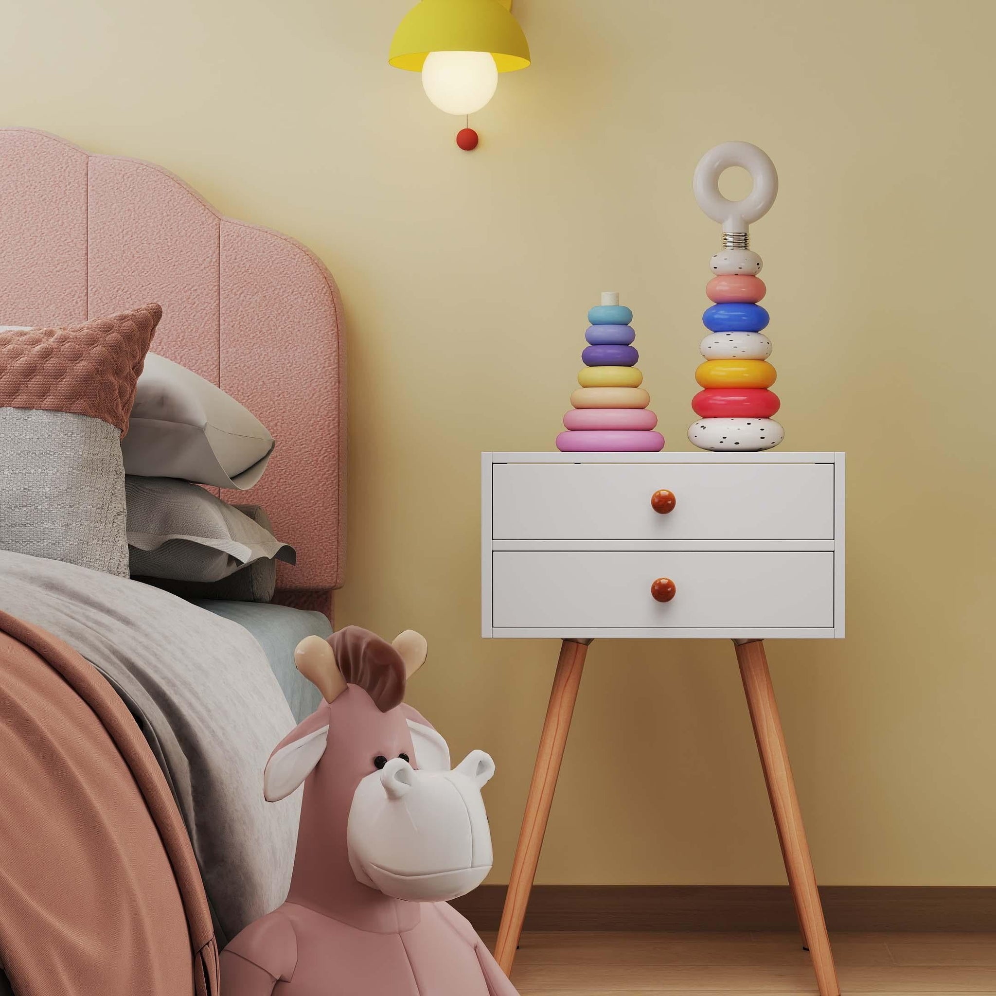 Costway Kids Room Furniture Bundle Twin Pink Bed Blue & Pink Rocking Chairs Storage End Table 78711821 New