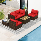 Costway 7-Piece Outdoor Patio Furniture Set w/ 32" Fire Pit Table & Propane Tank Cover 39289544 New