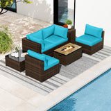 Costway 7-Piece Outdoor Patio Furniture Set w/ 32" Fire Pit Table & Propane Tank Cover 39289544 New