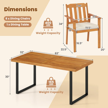 Costway 7-Piece Patio Dining Set 63" Rectangle Table & 6 Acacia Wood Armchairs 81840612 New