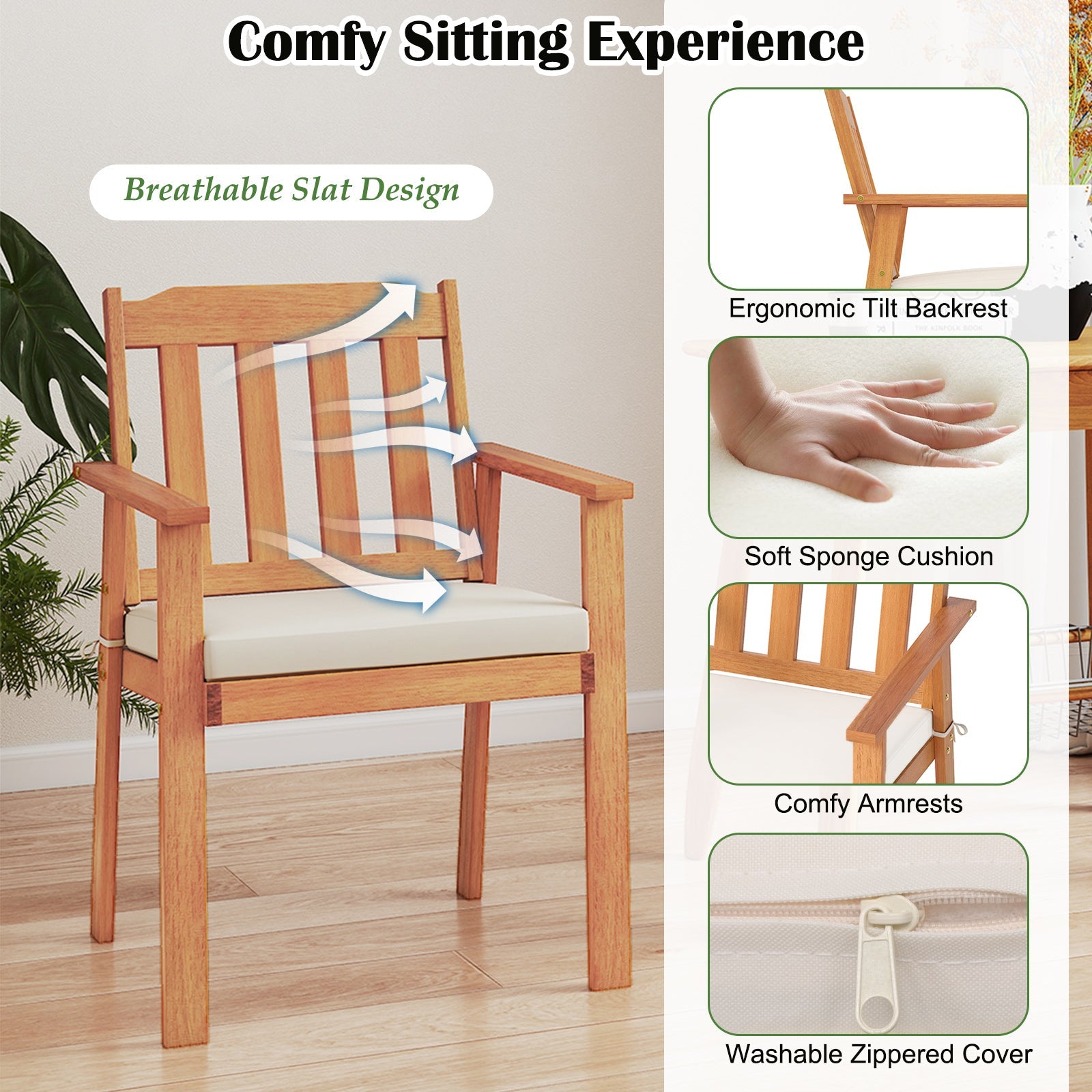 Costway 7-Piece Patio Dining Set 63" Rectangle Table & 6 Acacia Wood Armchairs 81840612 New