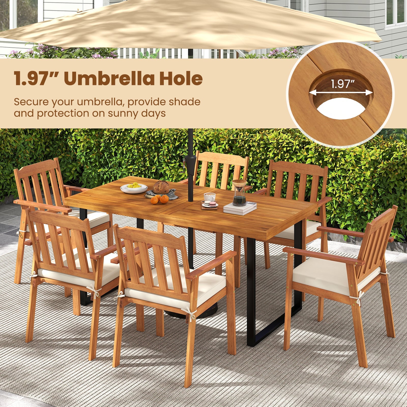 Costway 6-Piece Patio Dining Set 63" Rectangle Table 4 Acacia Wood Armchairs Bench 56172176 New