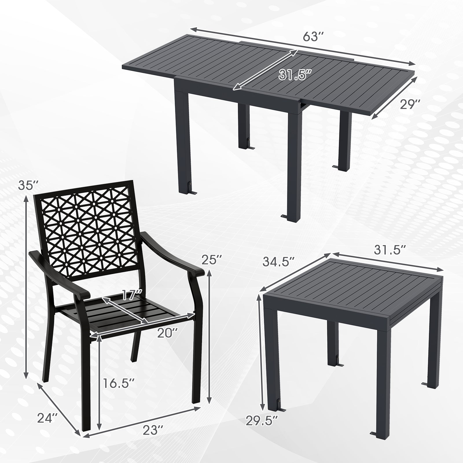Costway 7-Pc Patio Dining Set Aluminum Rectangular Table Stackable Armchairs 74872645 New