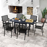 Costway 7-Pc Patio Dining Set Aluminum Rectangular Table Stackable Armchairs 74872645 New