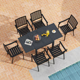 Costway 7-Pc Patio Dining Set Aluminum Rectangular Table Stackable Armchairs 74872645 New
