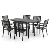 Costway 7-Pc Patio Dining Set Aluminum Rectangular Table Stackable Armchairs 74872645 New