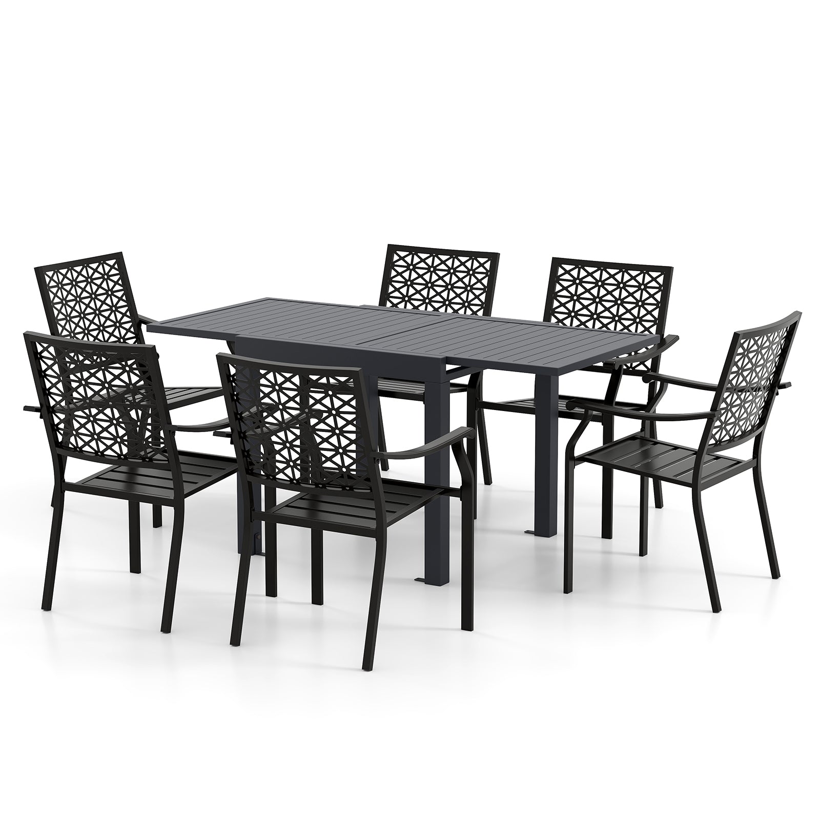Costway 7-Pc Patio Dining Set Aluminum Rectangular Table Stackable Armchairs 74872645 New