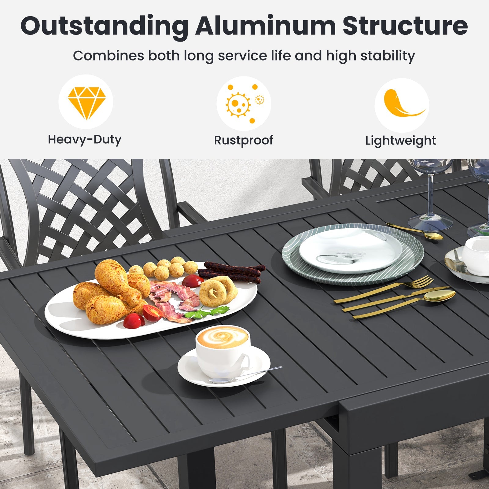 Costway 7-Pc Patio Dining Set Aluminum Rectangular Table Stackable Armchairs 74872645 New