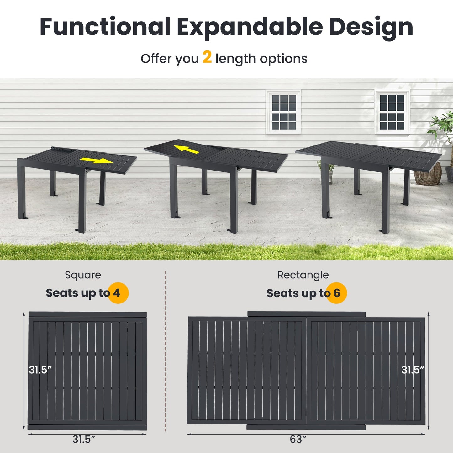 Costway 7-Pc Patio Dining Set Aluminum Rectangular Table Stackable Armchairs 74872645 New