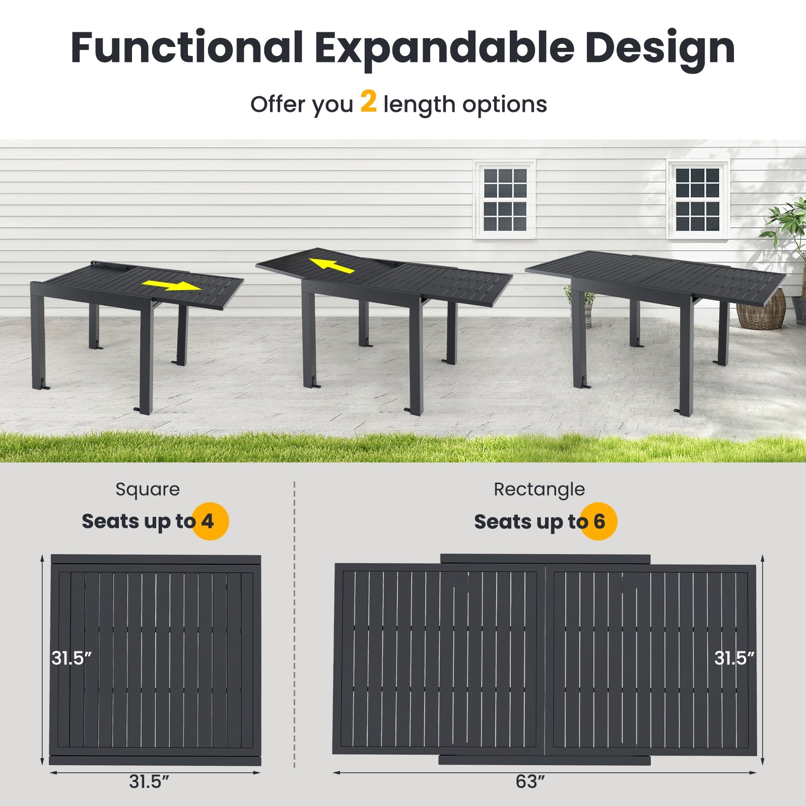 Costway 7-Pc Patio Dining Set Aluminum Rectangular Table Stackable Armchairs 74872645 New