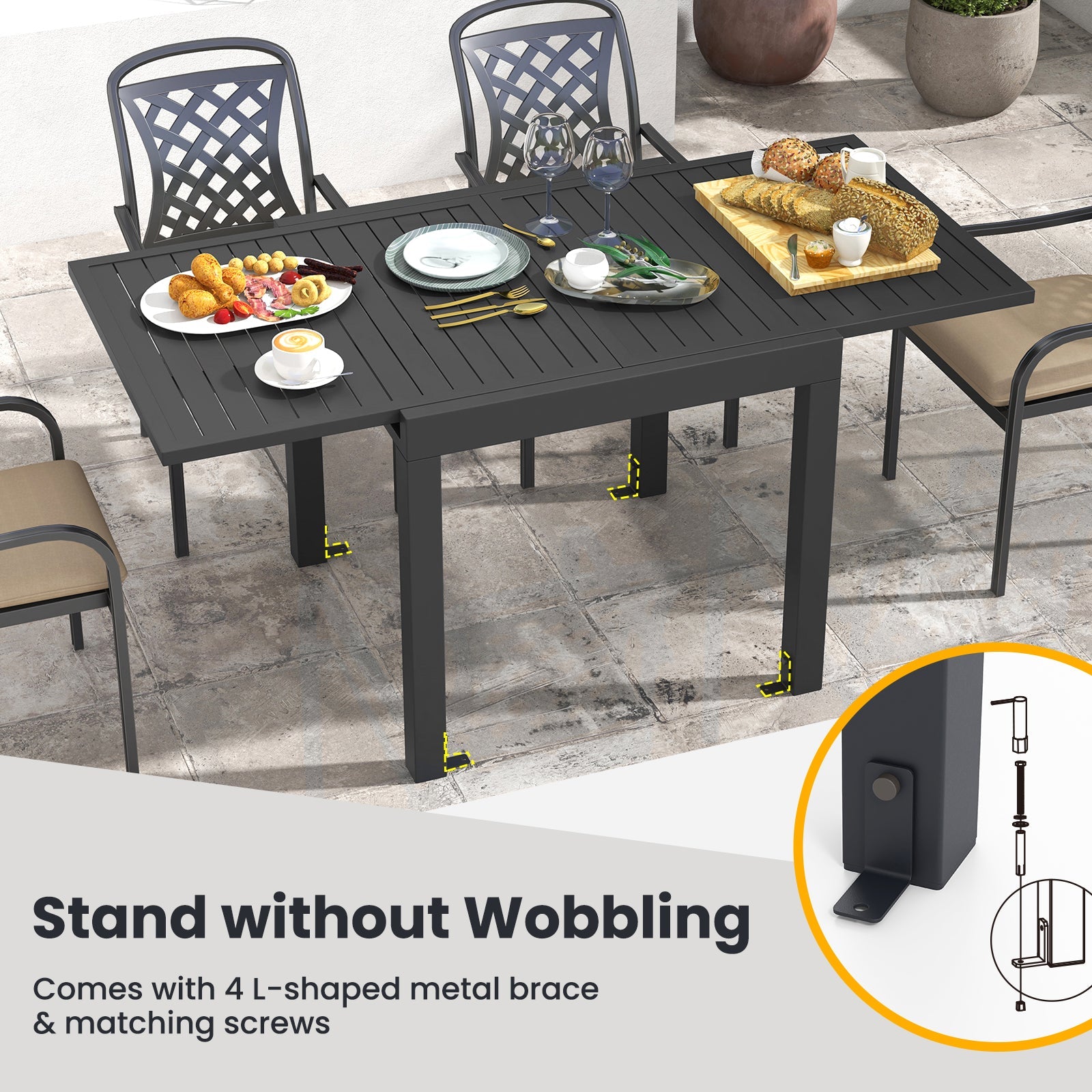 Costway 7-Pc Patio Dining Set Aluminum Rectangular Table Stackable Armchairs 74872645 New