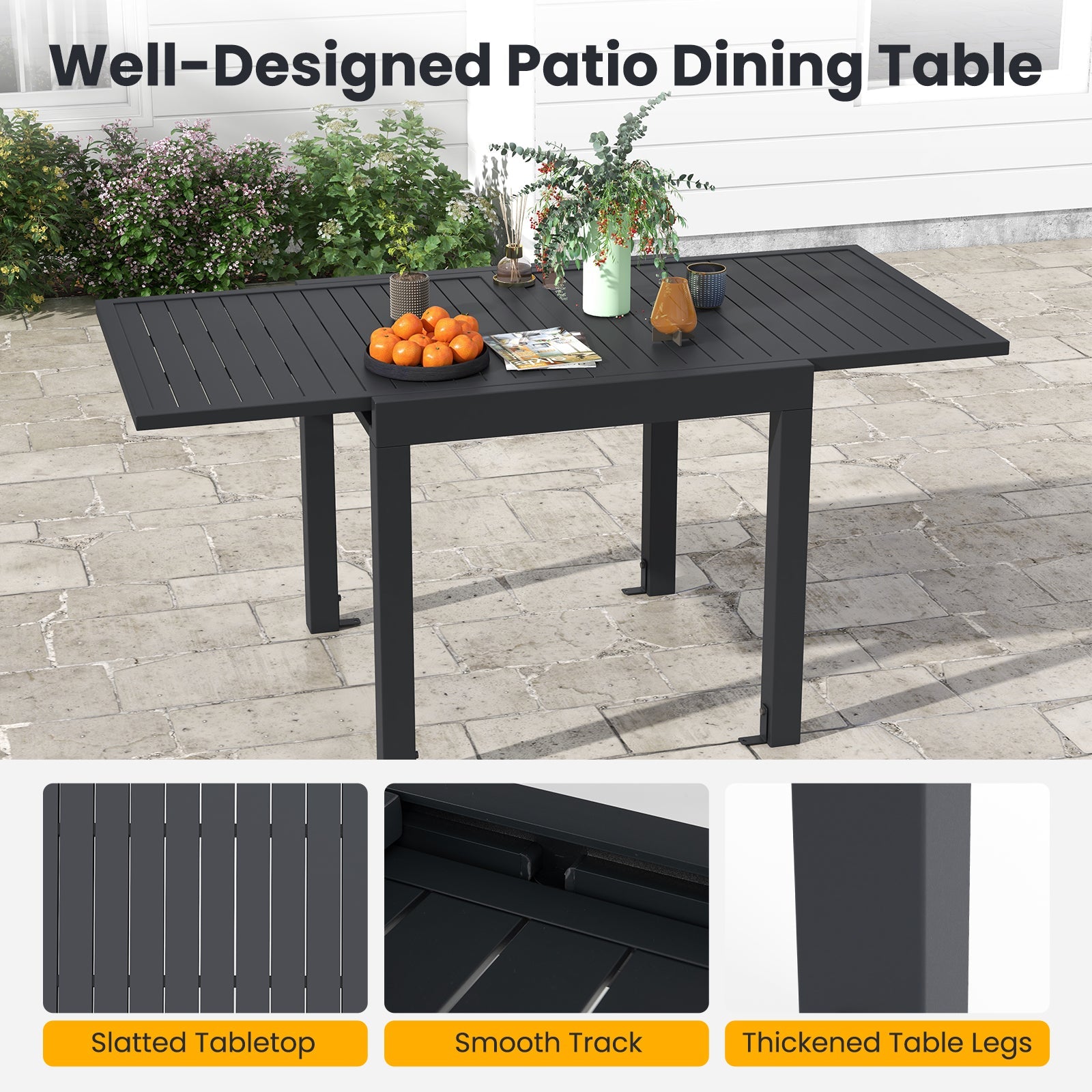 Costway 7-Pc Patio Dining Set Aluminum Rectangular Table Stackable Armchairs 74872645 New