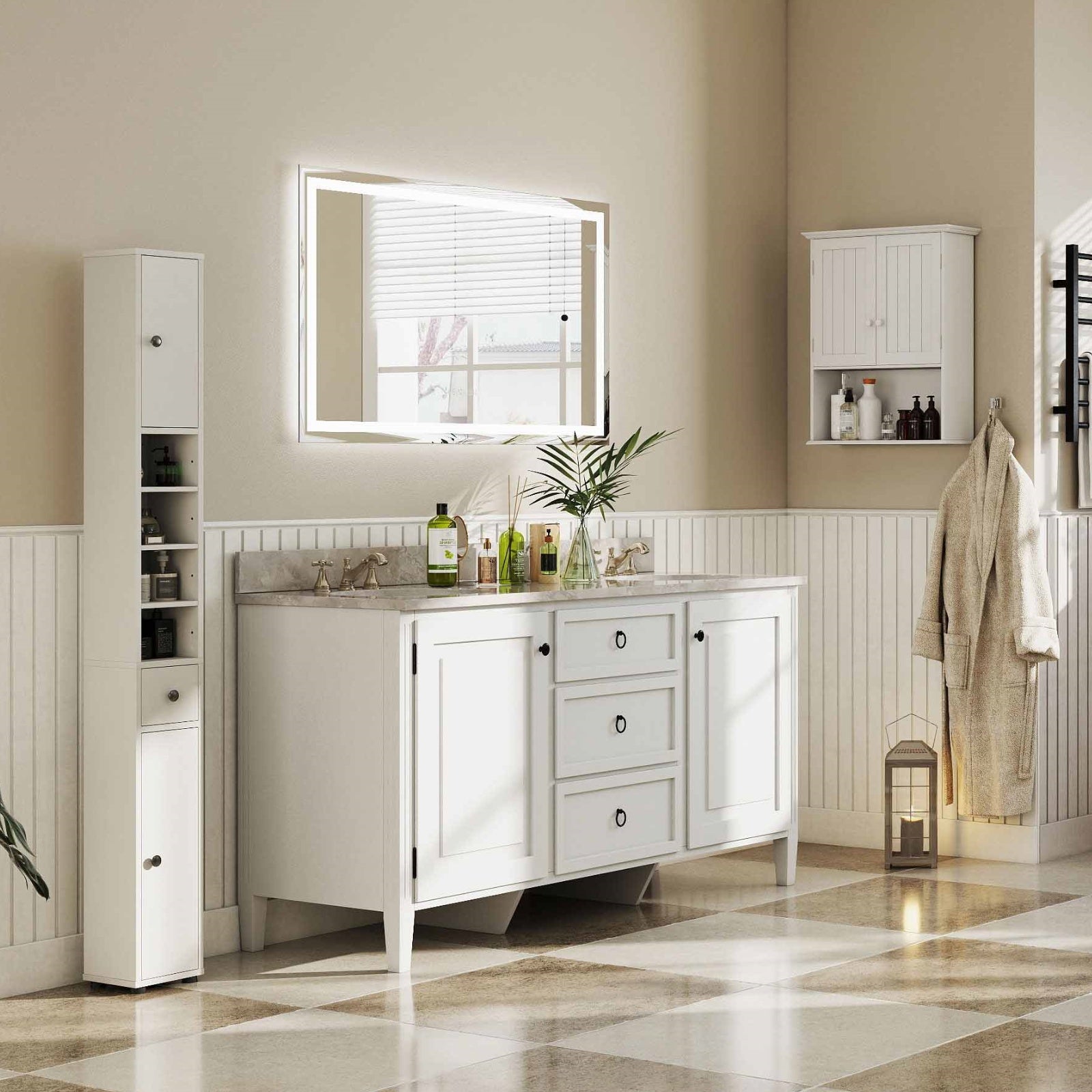 Costway 4-in-1 Bathroom Storage Cabinet & Towel Rack Set 93451574 New