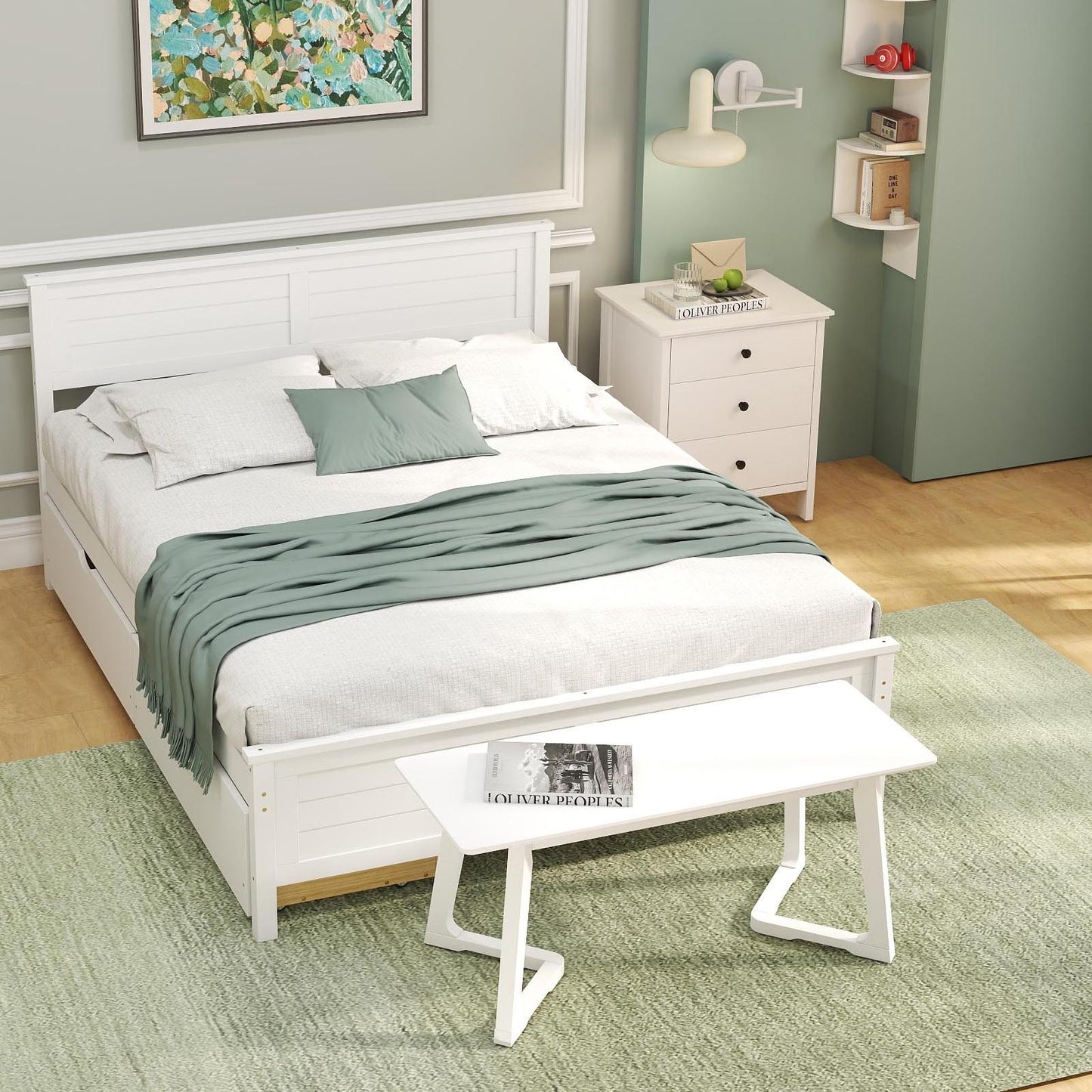 Costway 4-Piece Twin Bedroom Furniture Set Bed Frame Vanity Desk Bench Jewelry Armoire 23686651 New