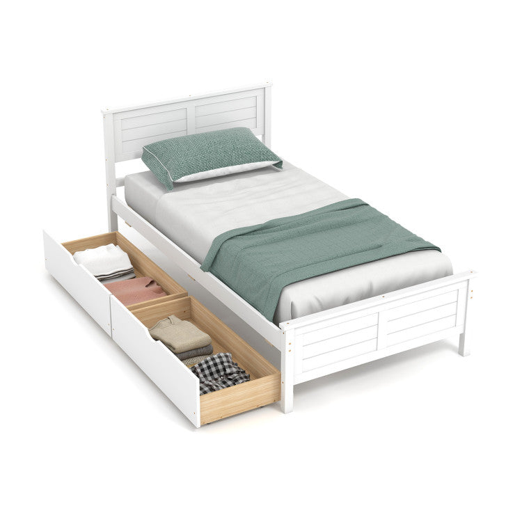 Costway 4-Piece Twin Bedroom Furniture Set Bed Frame Vanity Desk Bench Jewelry Armoire 23686651 New