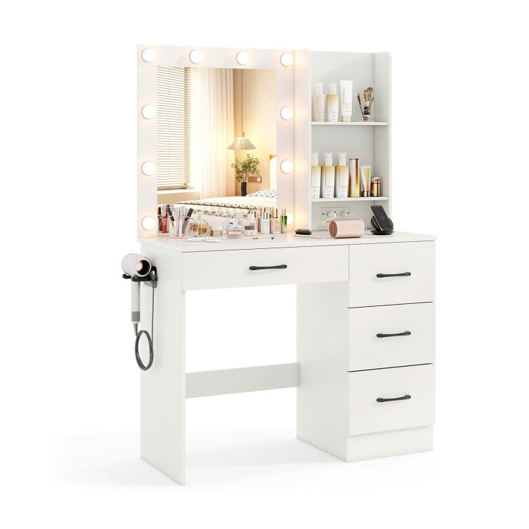 Costway 4-Piece Twin Bedroom Furniture Set Bed Frame Vanity Desk Bench Jewelry Armoire 23686651 New