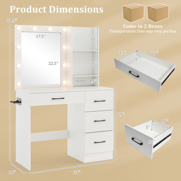 Costway 4-Piece Twin Bedroom Furniture Set Bed Frame Vanity Desk Bench Jewelry Armoire 23686651 New