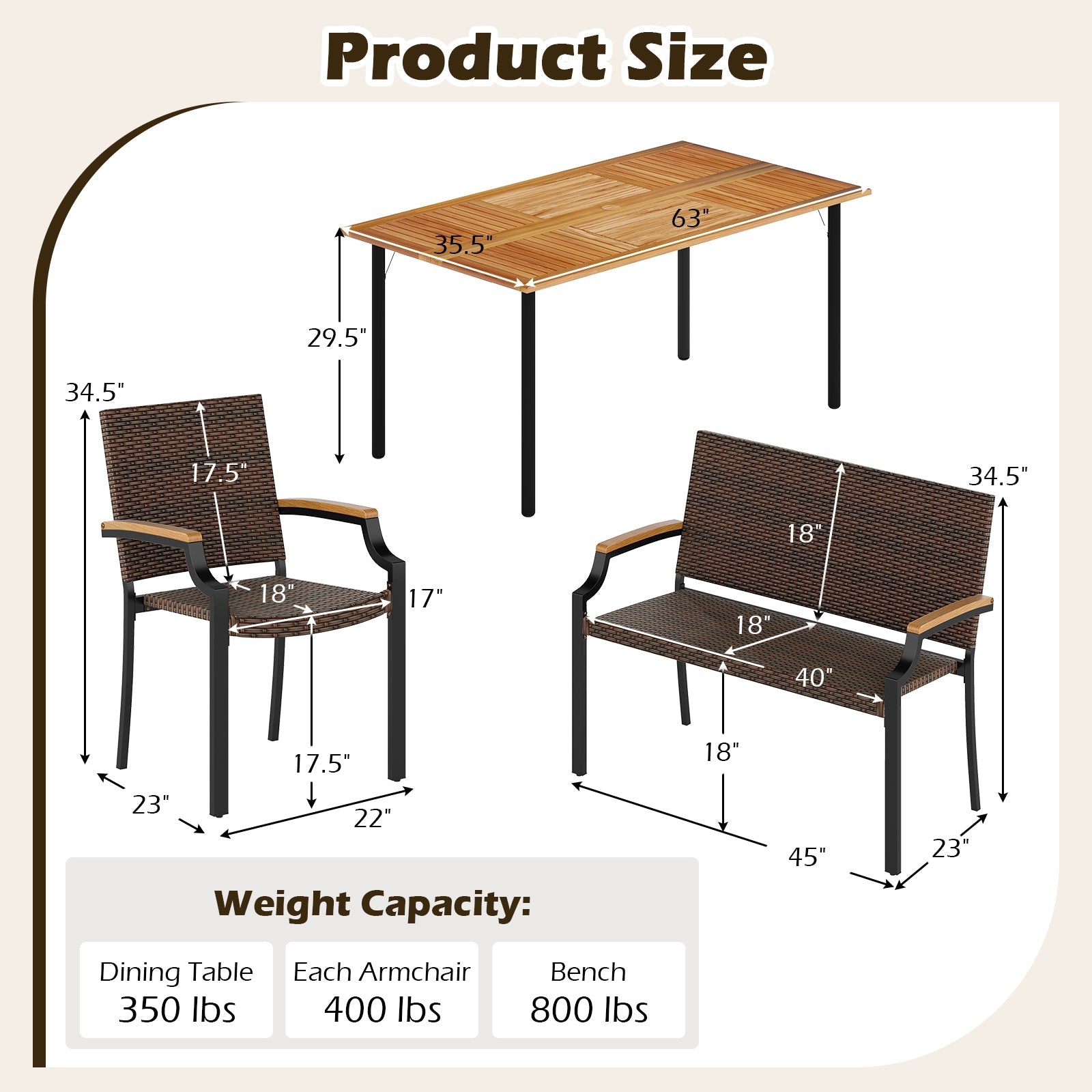Costway 6-Pc Outdoor Patio Dining Set w/ Umbrella Hole 43172479 New