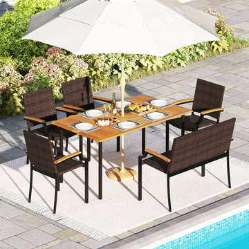 Costway 6-Pc Outdoor Patio Dining Set w/ Umbrella Hole 43172479 New