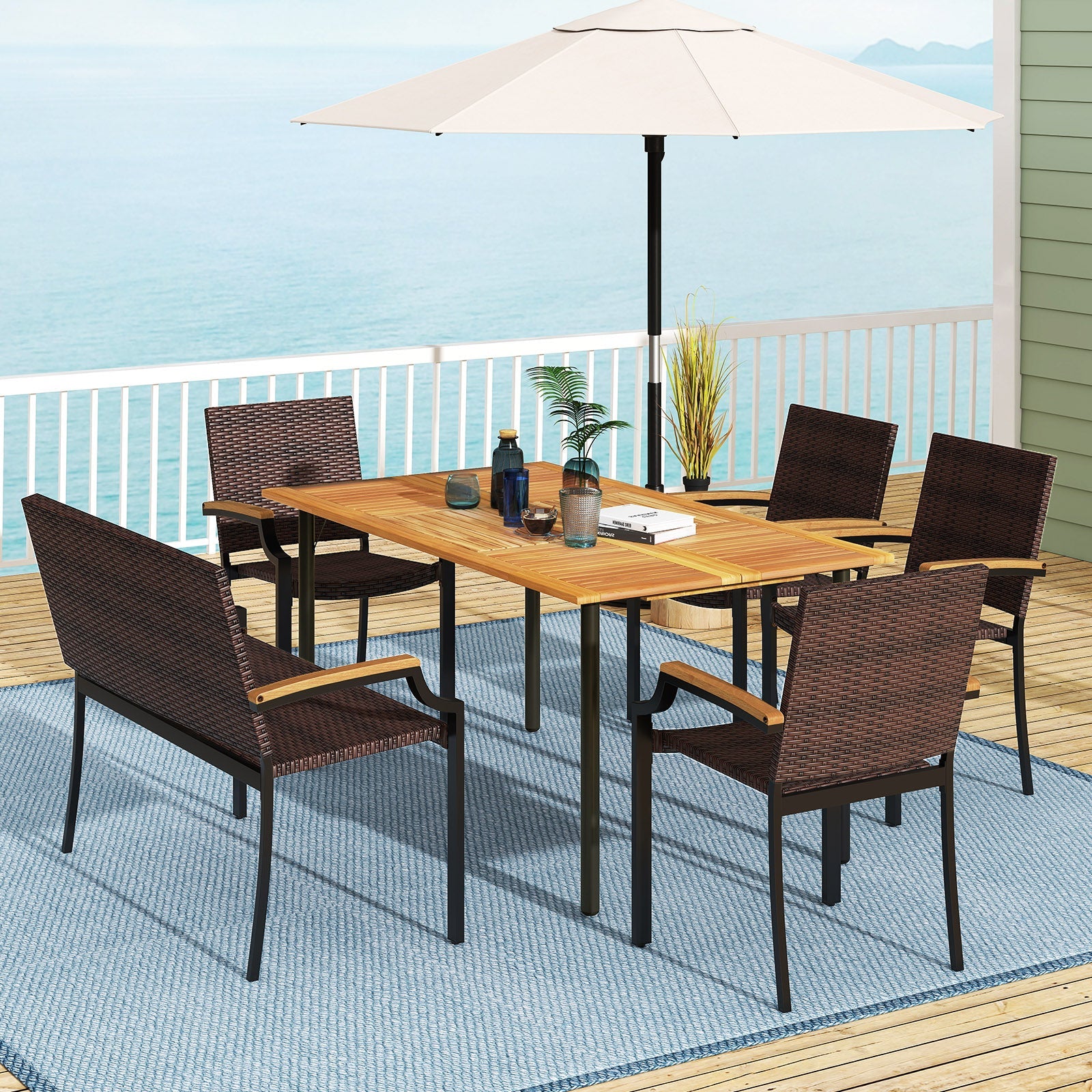 Costway 6-Pc Outdoor Patio Dining Set w/ Umbrella Hole 43172479 New