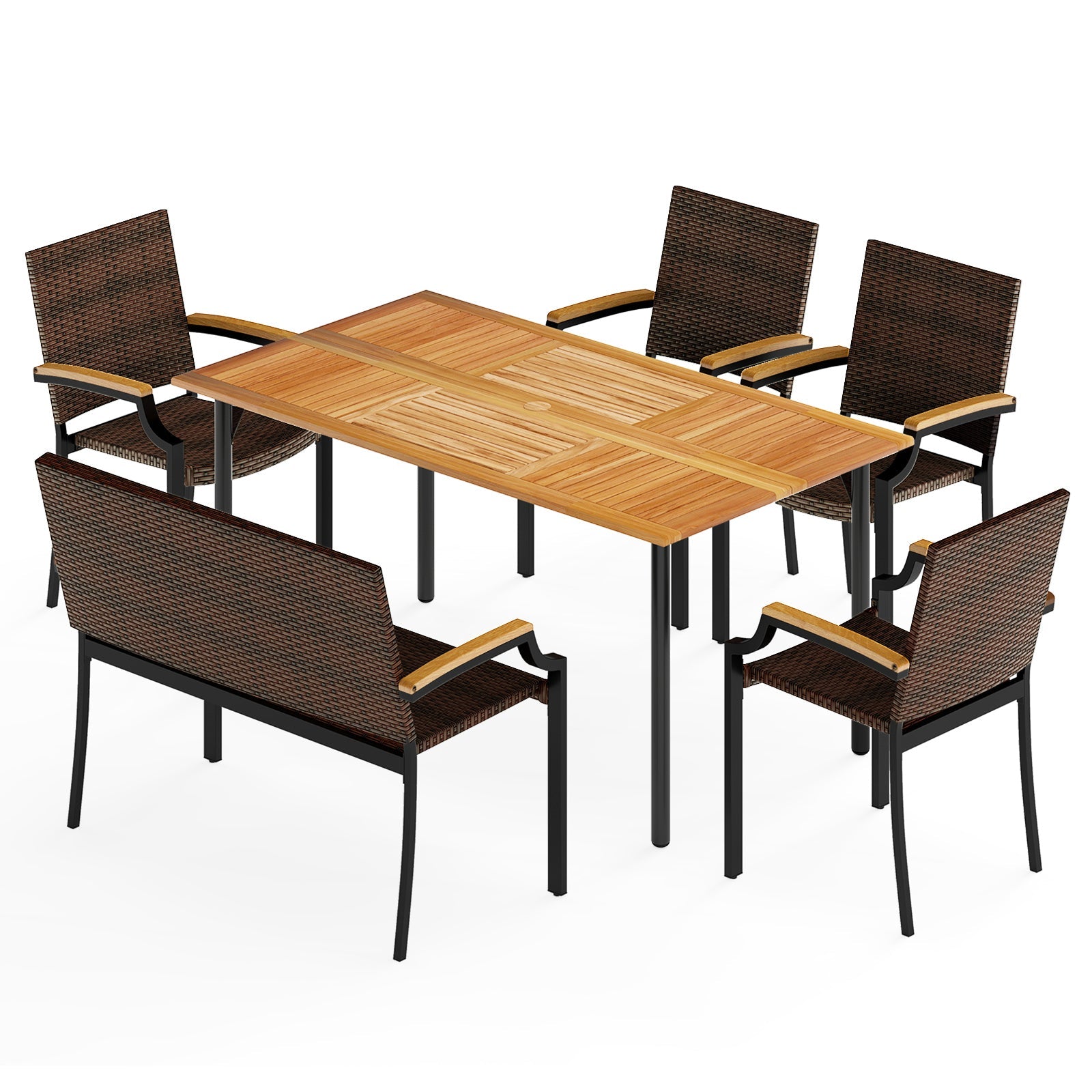 Costway 6-Pc Outdoor Patio Dining Set w/ Umbrella Hole 43172479 New