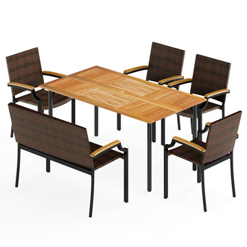 Costway 6-Pc Outdoor Patio Dining Set w/ Umbrella Hole 43172479 New